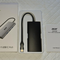 Acer USB C хъб с 4K/30Hz HDMI, 9-в-1 RJ45, 5Gbps USB-A 3.1,PD100W, VGA, снимка 8 - Кабели и адаптери - 44656171