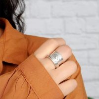 Голям сребърен пръстен с глухарче, снимка 3 - Пръстени - 37559970