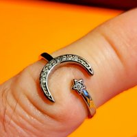 Уникално стар красив дамски сребърен пръстен с полумесецът и звездата, турски пръстен, османски пръс