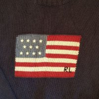 Rare Vintage RALPH LAUREN POLO Country Iconic Flag USA Cotton Knit Sweater, снимка 2 - Пуловери - 35158688