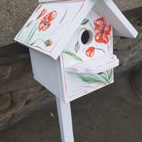 рисувани дървени къщички за птици със стойка, снимка 5 - Декорация за дома - 28855149