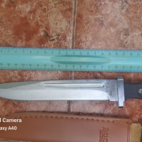 Нож за лов, дървена дръжка 58HRC с кожена кания, снимка 1 - Ножове - 34226823