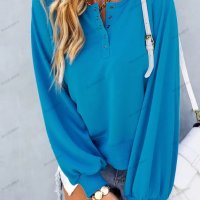 Свободна едноцветна дамска блуза с обло деколте, 2цвята - 023, снимка 11 - Блузи с дълъг ръкав и пуловери - 39477055