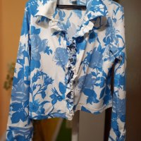 Риза с къдри на сини цветя. Размер М. , снимка 1 - Ризи - 40521811