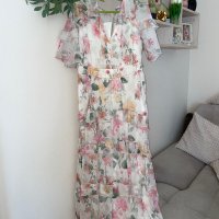Разкошна нова  дълга елегантна феерична рокля флорален принт нежни цветя волани къдри , снимка 4 - Рокли - 42183757