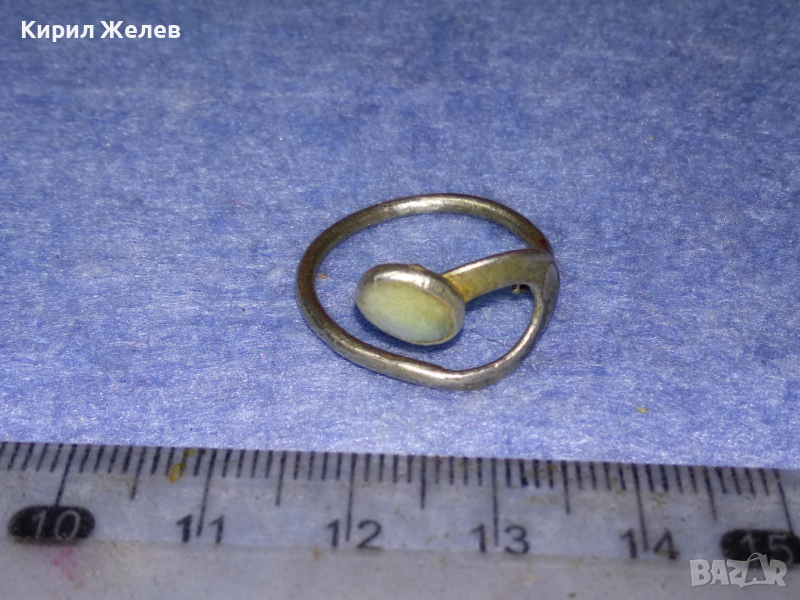 СТАР ФИН ЗМИЕВИДЕН СРЕБЪРЕН ПРЪСТЕН ВИСОКА ПРОБА СРЕБРО с БЯЛ АХАТ РЪЧНА ИЗРАБОТКА 43755, снимка 1