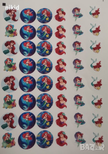 48 бр Малката Русалка Ариел лепенки стикери с надписи ръчна изработка подарък, снимка 1