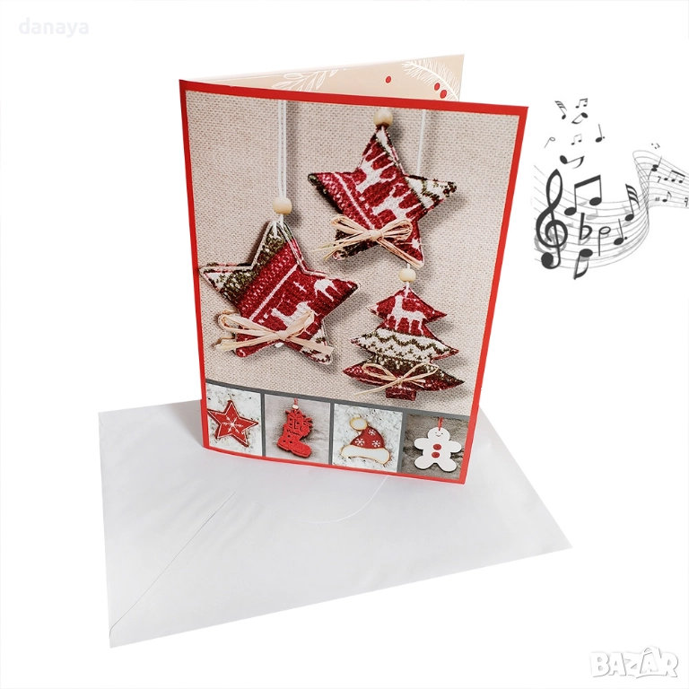6284 Музикална коледна картичка с бял плик, снимка 1