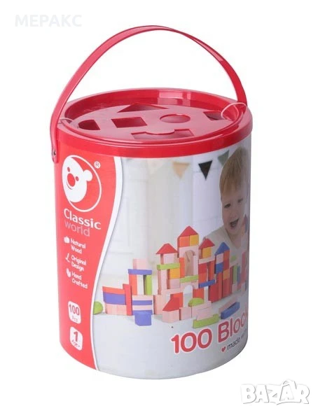Дървен конструктор с кубчета - 100 бр., снимка 1