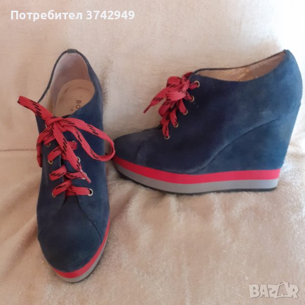 Тъмно-сини велурени обувки номер 36, снимка 1