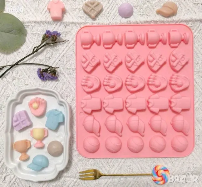 Бейзбол купа блуза шапка топка ръкавица малки силиконов молд форма фондан шоколад бонбони желирани , снимка 1