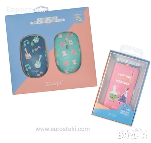 Комплект WONDEE: мишка Wondee + допълнителен калъф за мишка + външна батерия Powerbank 4000 mAh, снимка 1