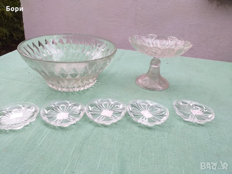 Българско стъкло фруктиера,купа и др, снимка 1