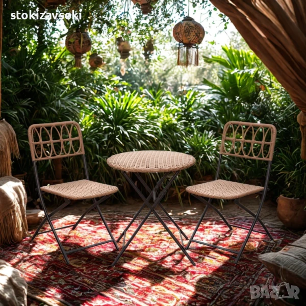 Градински комплект маса с два стола, снимка 1