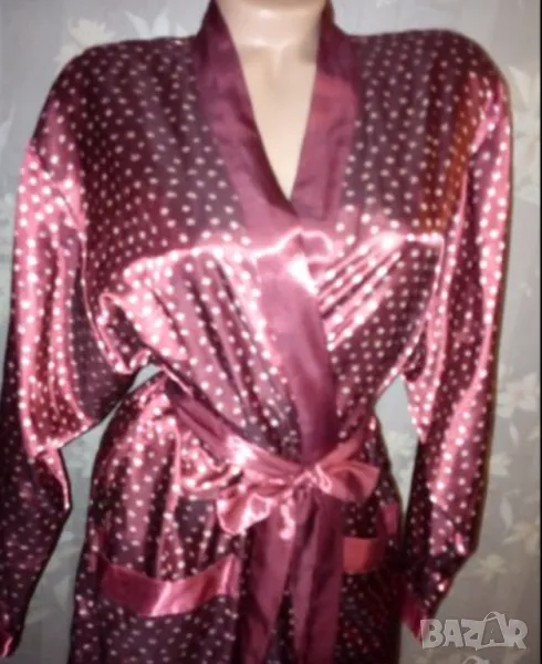 Marcel Clair M- Дълъг сатенен плътен халат с памучна основа, снимка 1