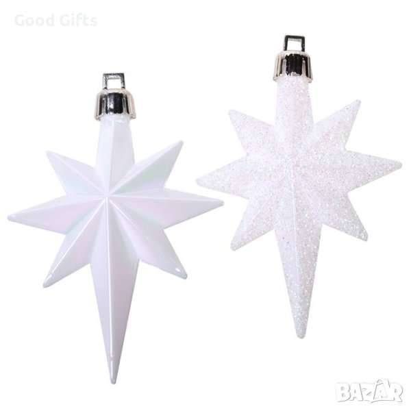 16 броя Комплект Бели коледни звезди, Висулки за елха, 8см , снимка 1