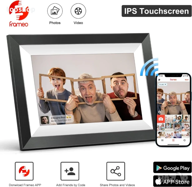 Тествана Wifi цифрова фоторамка 10.1 инча, MARVUE, IPS сензорен екран, 16GB памет, 1080 HD..., снимка 1