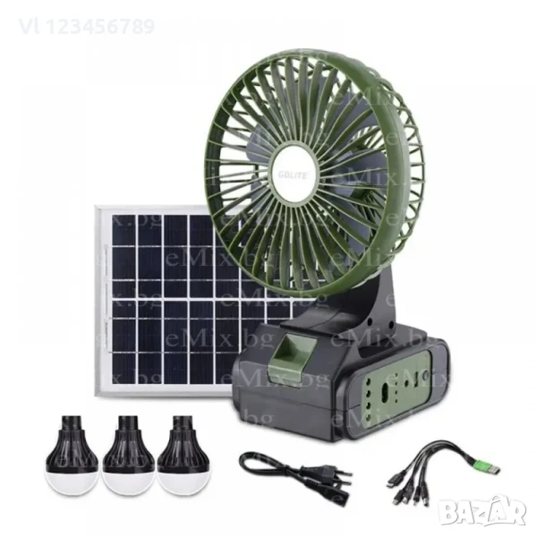 Соларна осветителна система GD-8081 с вентилатор, 3 крушки, снимка 1