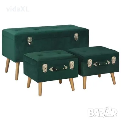 vidaXL Табуретки за съхранение, 3 бр, зелени, кадифе(SKU:329254), снимка 1