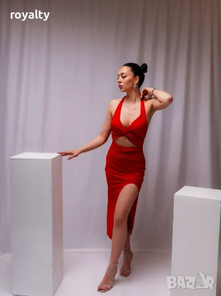 Червена стилна дамска рокля , снимка 1