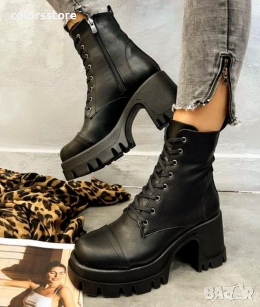 Боти на ток - черна кожа - TR43, снимка 1