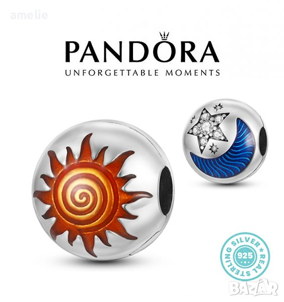 Талисман Pandora Пандора сребро 925 Sun and Moon. Колекция Amélie, снимка 1