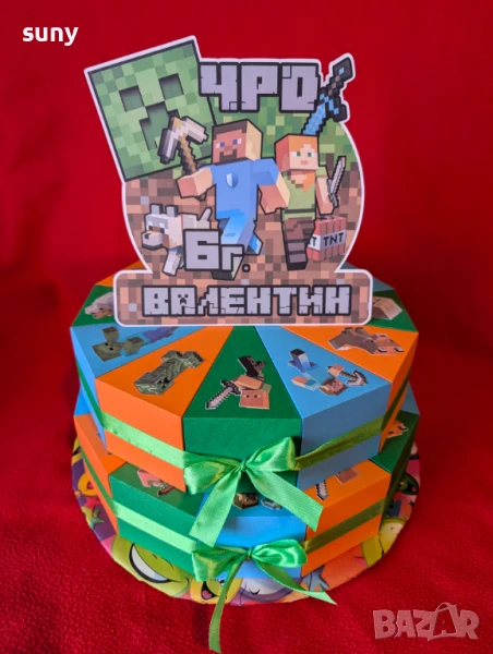 Картонена торта Майнкрафт, снимка 1