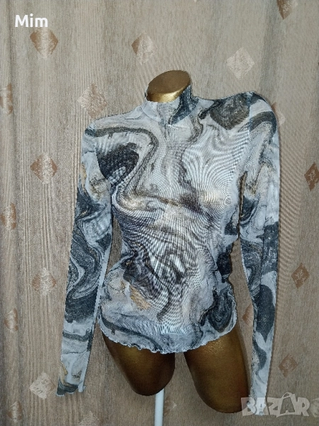 AMISU M Блуза с дълъг ръкав от прозрачен еластичен тюл , снимка 1