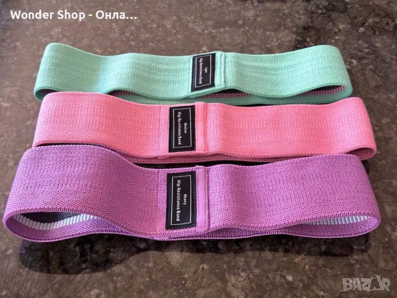 Комплект текстилни тренировъчни ластици с различна здравина, снимка 1