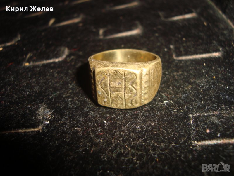 СТАР ПОЗЛАТЕН БРОНЗОВ ПРЪСТЕН ОРНАМЕНТИРАН РЪЧНО МАЙСТОРСКА АРТ ДЕКО ИЗРАБОТКА МАСИВЕН 35188, снимка 1