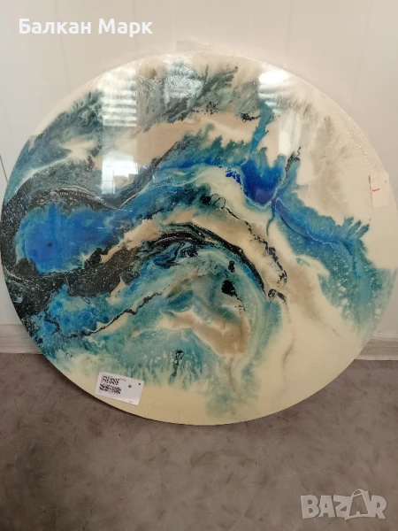 Абстрактна картина диаметър 60 см върху дървена рамка, снимка 1