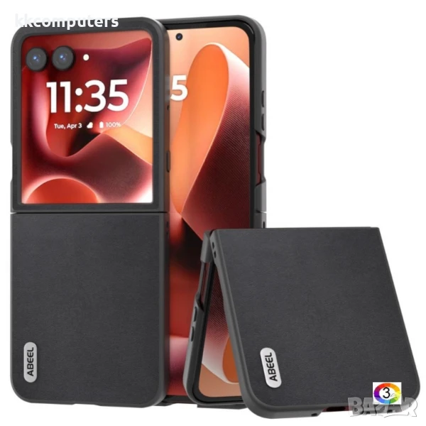 Motorola Razr 60 Ultra 5G ABEEL Electroplating Edge Genuine Cow Leather+PC Удароустойчив Калъф и Про, снимка 1
