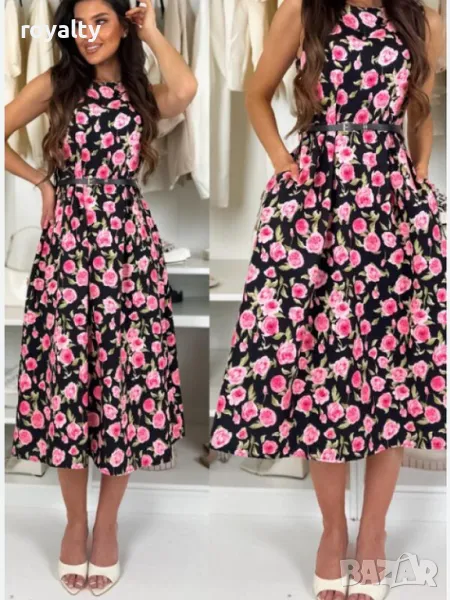 Красива лятна рокля с розови рози, снимка 1