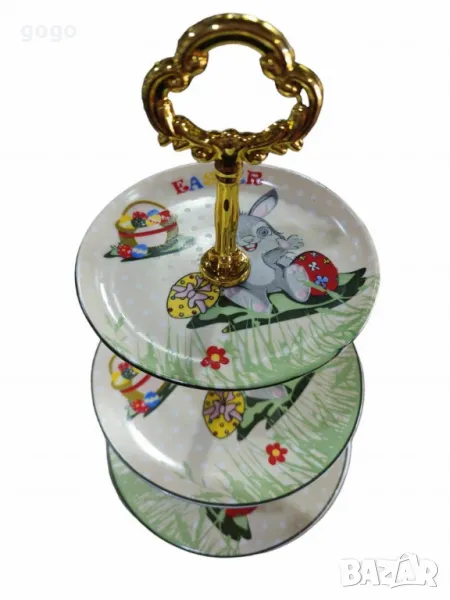 Великденско плато на 3 нива зайче с великденско яйце. Диаметър: 14,18,20см, снимка 1