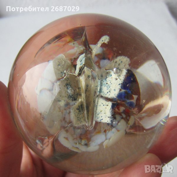 Преспапиета: преспапие стъкло с пеперуда, месинг велосипедист, заек оникс, синьо стъкло, снимка 1