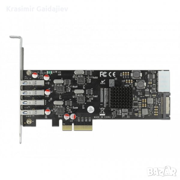 Карта PCI Express x4 - 4x USB Type A женски SuperSpeed ​​​​USB 3.2 Gen 1 четири канала, нисък профил, снимка 1