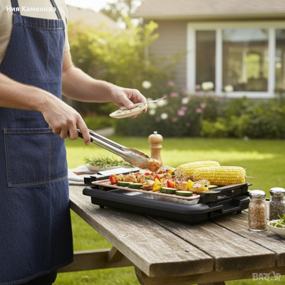 Бездимна скара Oliver Voltz OV51015N–1200W,незалепваща плоча 37.8×25 см,термостат и тава за мазнина, снимка 1