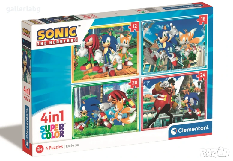 🧩 Пъзел Sonic the Hedgehog / Соник – 4 в 1, Clementoni (12–24 части), снимка 1
