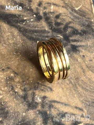 Масивен мъжки пръстен тип Bvlgari – стоманен, златист, снимка 2 - Пръстени - 53255047