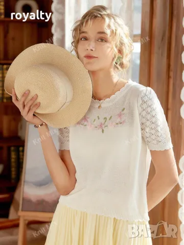 Блуза във френски стил с флорална бродерия 🍋, снимка 8 - Блузи с дълъг ръкав и пуловери - 49206084