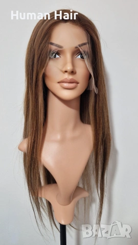 Естествена перука от бразилска коса 70-75 см - Lace Front 13x6, кафява с руси кичури, 200% плътност, снимка 5 - Аксесоари за коса - 53375152