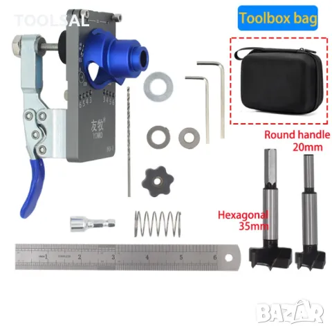 Комбиниран алуминиев шаблон за мебелни панти ф 35мм и рафтоносачи ф 20мм, снимка 3 - Други инструменти - 47937652