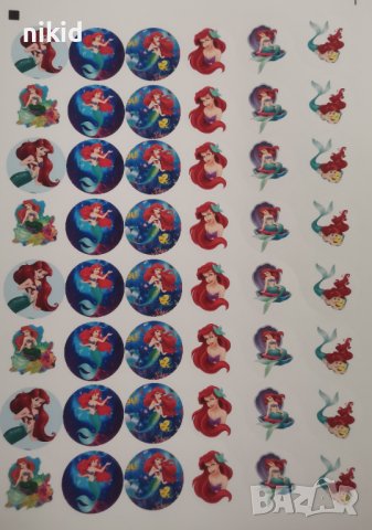 48 бр Малката Русалка Ариел лепенки стикери с надписи ръчна изработка подарък