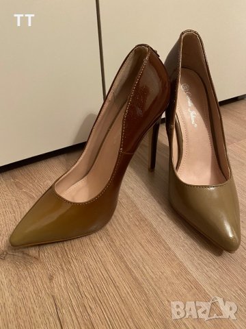 Обувки на ток лак бежови златни кафяви , снимка 3 - Дамски обувки на ток - 30329274
