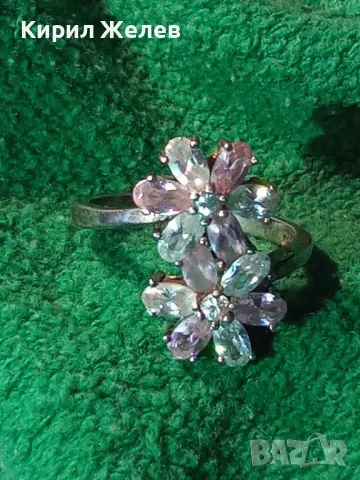 НЕЖЕН ФЛОРАЛЕН СКЪПОЦЕНЕН СРЕБЪРЕН ПРЪСТЕН ЦВЕТЯ РОДИРАНО СРЕБРО 925 с ПЛАНИНСКИ и РОЗОВ КВАРЦ 49727, снимка 15 - Пръстени - 49244551