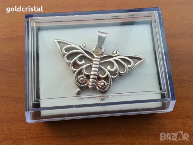 сребърен медальон пеперуда, снимка 3 - Антикварни и старинни предмети - 17299454