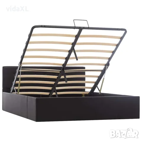 vidaXL Легло с повдигащ механизъм, черно, изкуствена кожа, 140x200 cм, снимка 2 - Спални и легла - 56146487