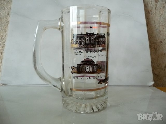Стъклена халба за бира Вашингтон Белия дом Капитолия мемориал, снимка 1 - Чаши - 37375207