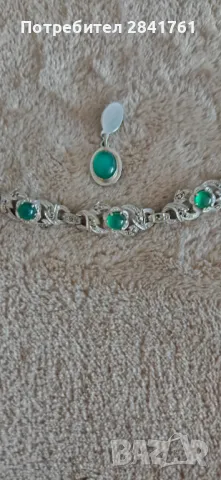 Сребърен комплект гривна и висулка със зелен ахат / оникс , снимка 5 - Бижутерийни комплекти - 47344989