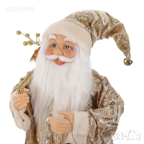 Коледна фигура Дядо Коледа с екрю облекло, фенер и часовник, 60cm, снимка 2 - Декорация за дома - 52393995